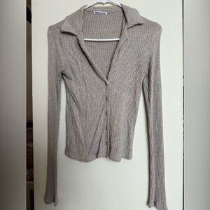 Reformation Ribbed Knit Top in Neutral Beige